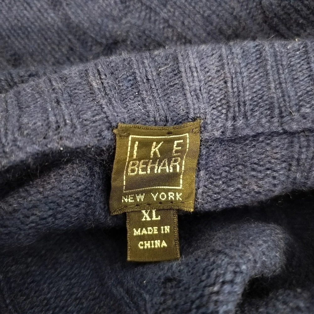 Ike Behar Cashmere Cable Knit Sweater XL Mens Classic Crew Preppy Blue